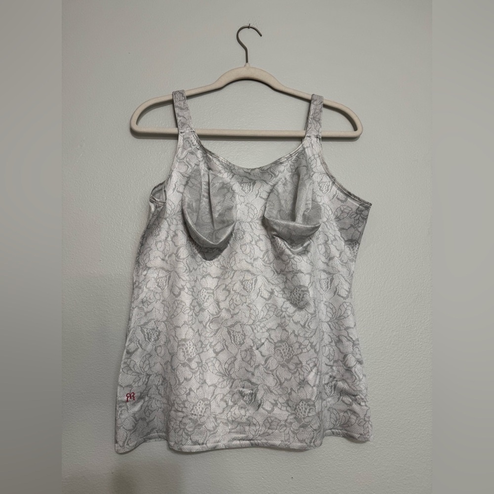 Ruby Ribbon Cami Camisole Tank Style 3022 in White Gray Lace Print size 48